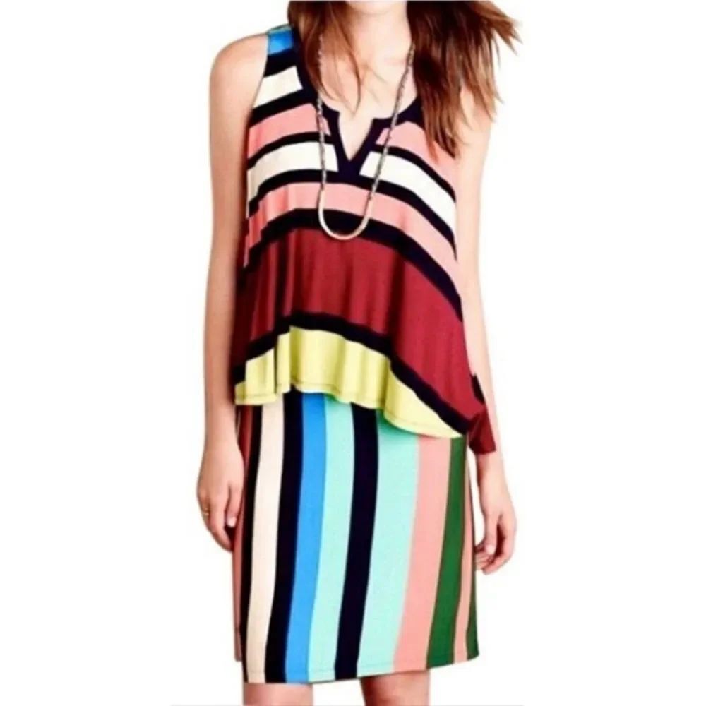 Anthropologie MAEVE Layered Davina Striped Dress S